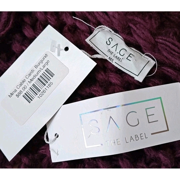 Sage The Label Mina Cardigan Med Lg Burgundy Purple Bobble Fuzzy Cable Knit Nwt - Picture 8 of 12